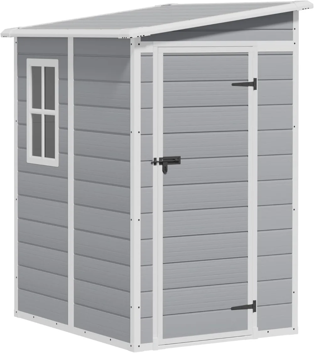 

5' x 4' Resin Weather Resistant Outdoor Storage Shed with Floor for Garden,Backyard,Pool Tool, Light Grey