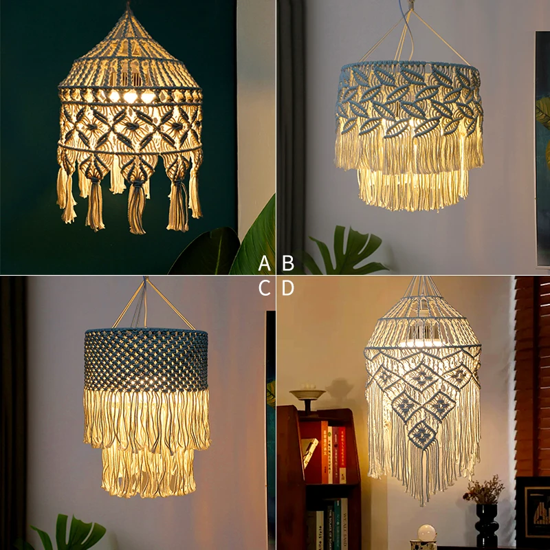 

Bohemian Woven Lampshade Cotton Rope Handmade Weaving Home Hotel Dormitory Creative Suspension Lamp Decoration round Shape Mo...
