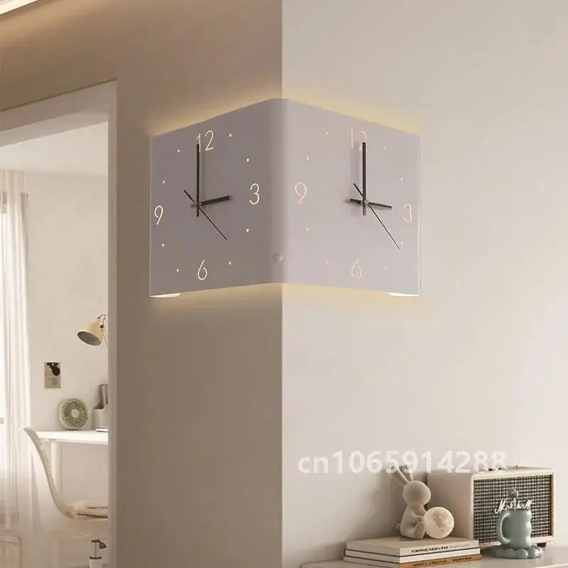 Double-Sided Wall Clock With Light Minimalist Creative Corner Digital Hollow-Out Silent Wall Clock Simple Room Decoration