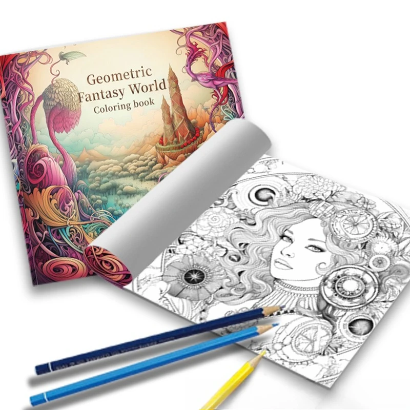 Surreal Geometric Fantasy World Coloring Book Whimsical Swirl Vine Castle Pastel Dreamland Abstract Curly Plant Sketch Notebook
