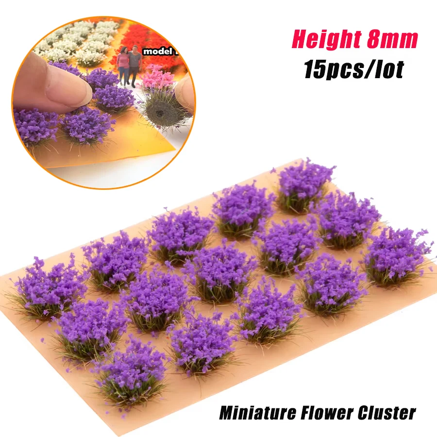 15pcs 8mm Simulation Miniature Flower Cluster Grass Tuft for HO N Railway Train Layout/Military Scenery/Diy Model Making/Diorama