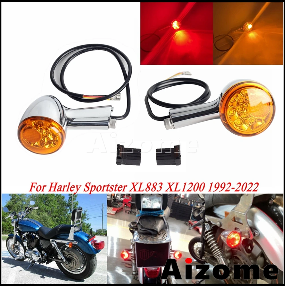 

Chrome Yellow Lens 3 IN 1 Rear Turn Signal LED Running Brake Blinker Indicator Light For Harley Sportster XL883 XL1200 1992-2022