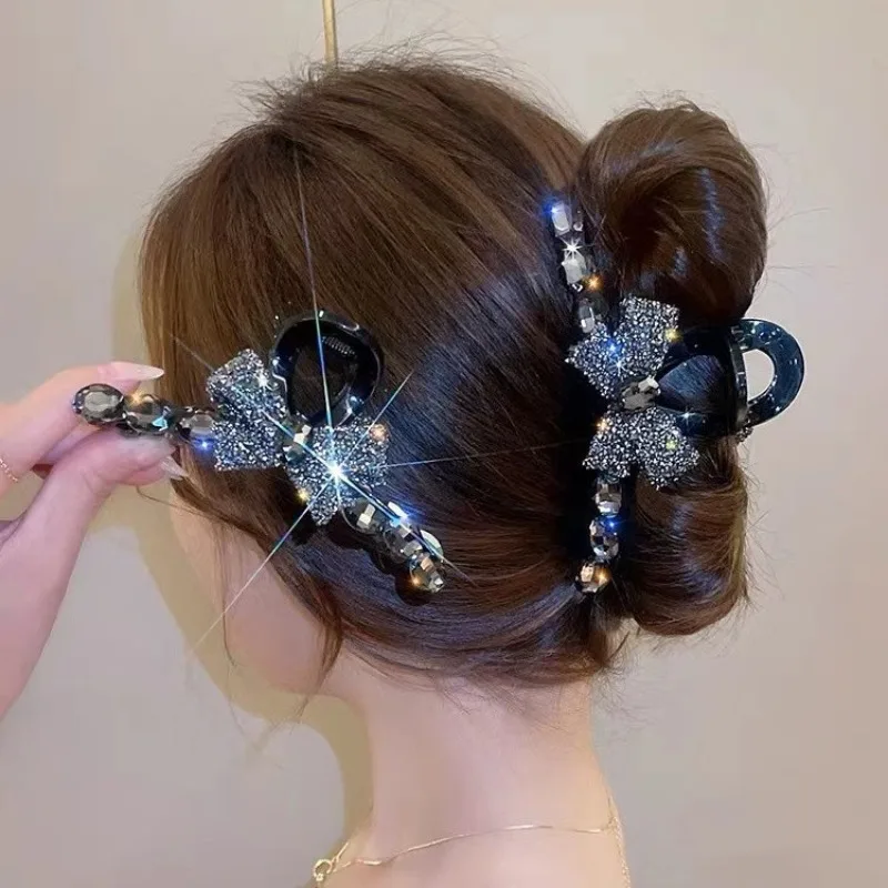 1 Piece Elegant Women Rhinestone Hair Clip Claw Chic Butterfly Bow Shark Hair Clip Fashion European Hair Accessories Headwear