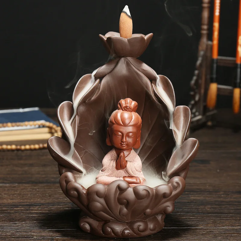 The Monk Buddha Backflow Incense Cones Pond Classical Home Decor Tower Holder Censer