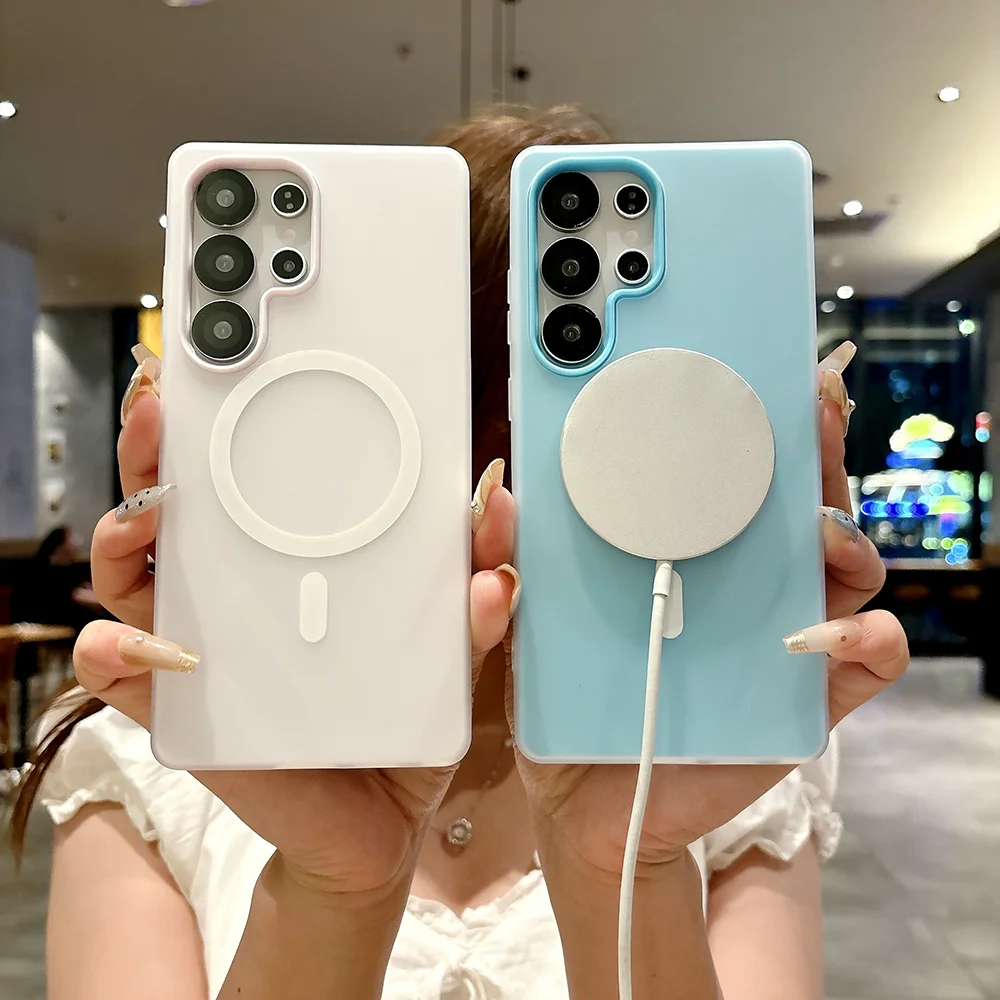 حافظة عسكرية 2 في 1 مضادة للصدمات لهاتف سامسونج s25 الترا 24 23 بلس a16 a55 a54 لون الحلوى سيليكون مغناطيسي Magsafe ناعم