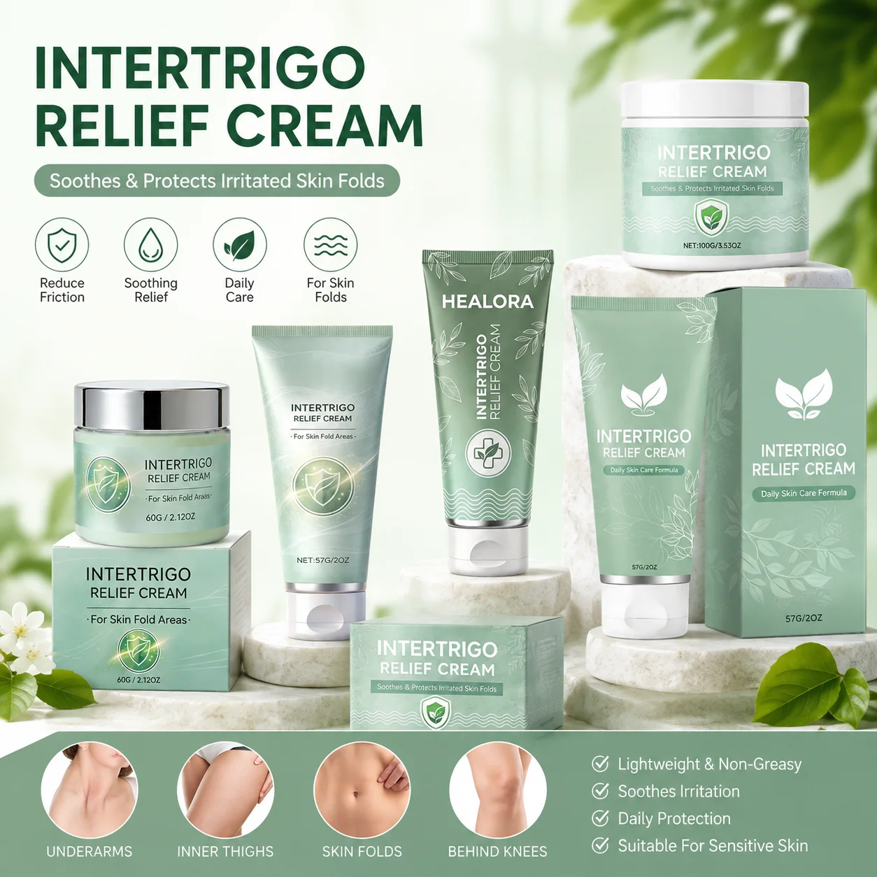 NEW 57g Skin Abrasion Anti-Friction Cream, Soothing Non-Greasy Moisturizing Body Lotion for Underarms, Thighs and Skin Fold Care