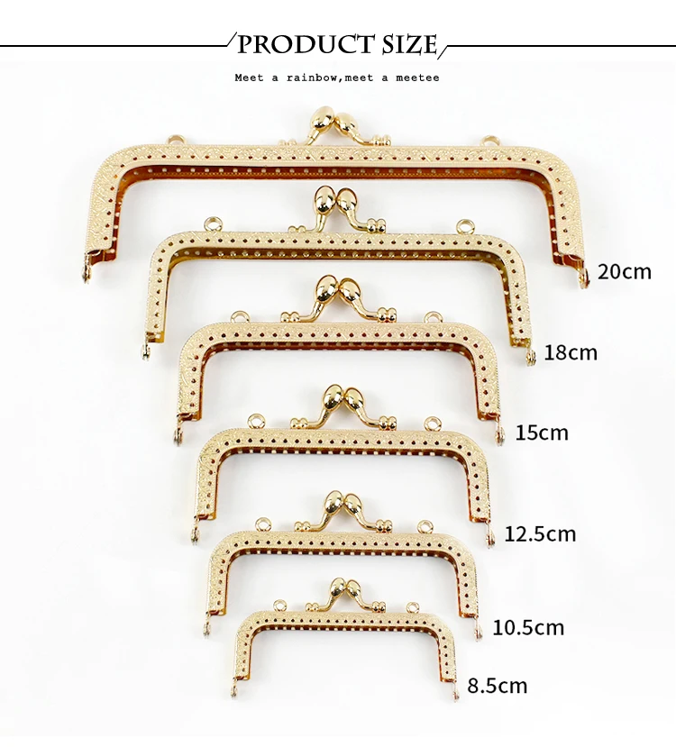 2/5/10Pcs 8.5-20cm Metal Gold Embossed Bags Handle Purse Frame Kiss Clasp Women's Handbag Wallet DIY Handmade Bag Accessories