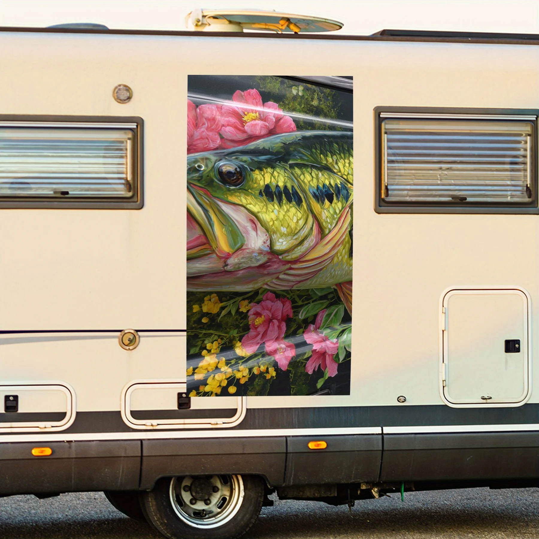 

Largemouth Bass in Floral Water - виниловая наклейка на заднюю часть автофургона, водонепроницаемые самоклеящиеся виниловые наклейки для хвоста и бампера, деко