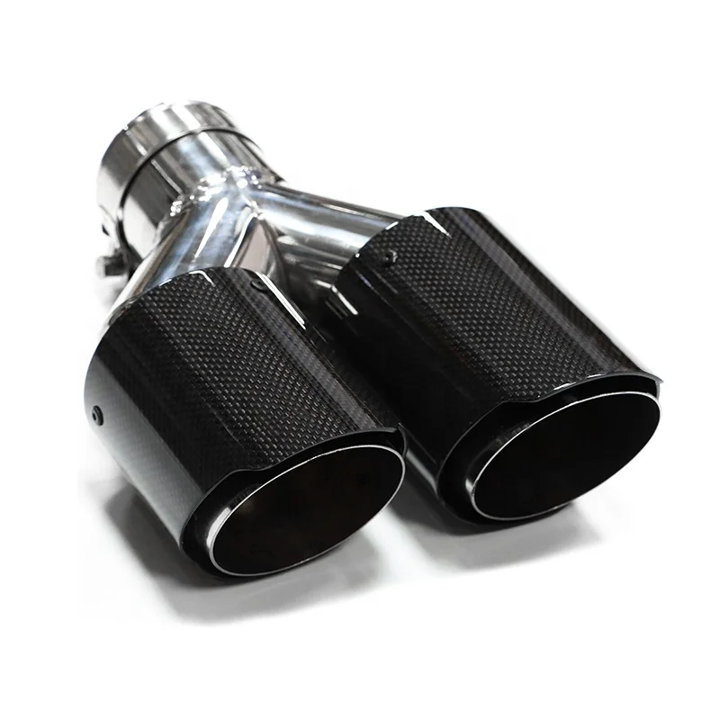 Customized Car Carbon Fiber Glossy Stainless Steel universal Muffler Tip Y Shape Double Exit Exhaust Pipe Muffler