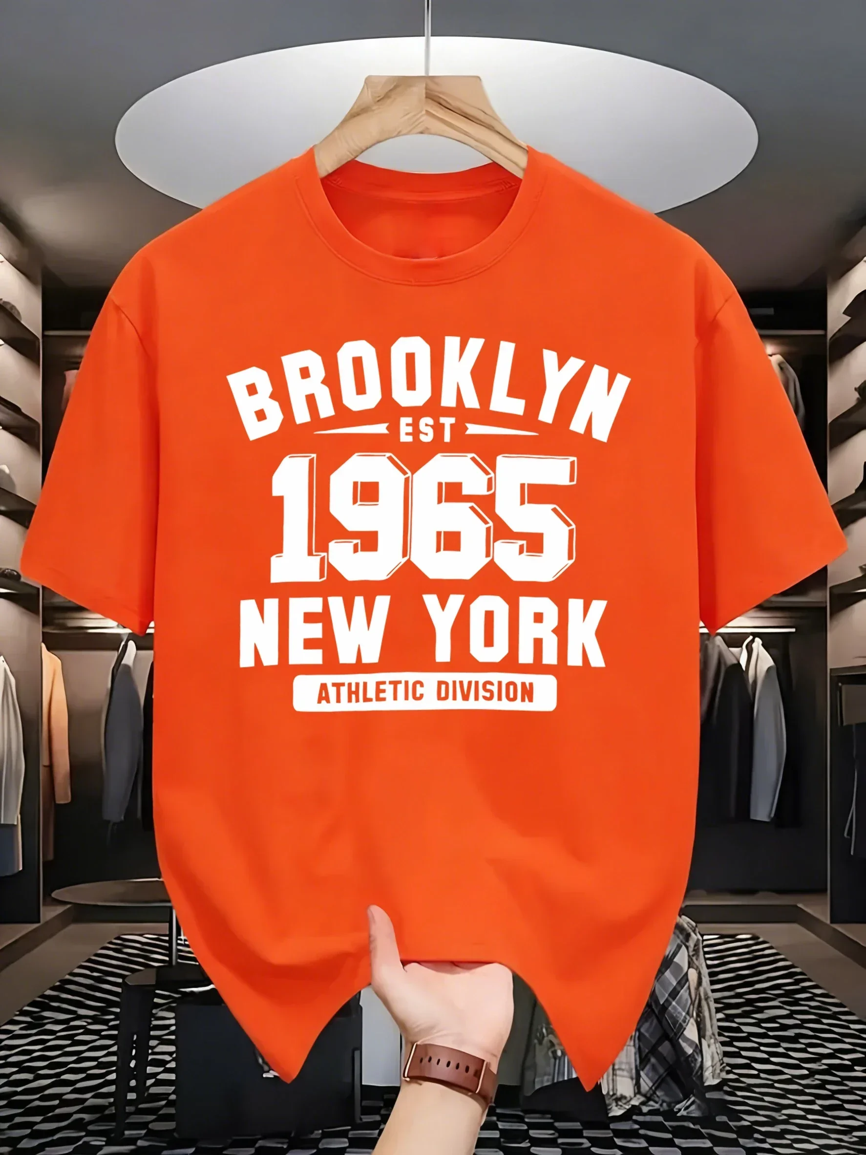 Brooklyn 1965 New York Printed T-Shirt Mens Loose Cotton T Shirts Trendy Summer Short Sleeve Unisex All-Match Hip Hop Clothing