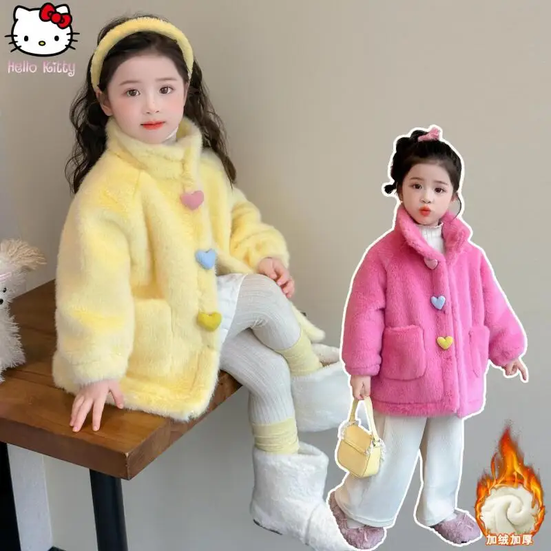

Kawaii Girls Thickened Coat Anime New Winter Cartoon Children's Mid Length All In One Warm Coat Fashionable Sweet Woolen Coat