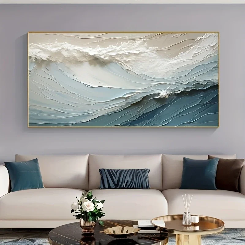 Large Scale Wave Texture Painting, Landscape Abstract Oil Painting, Modern Mural Painting, Living Room Decoration