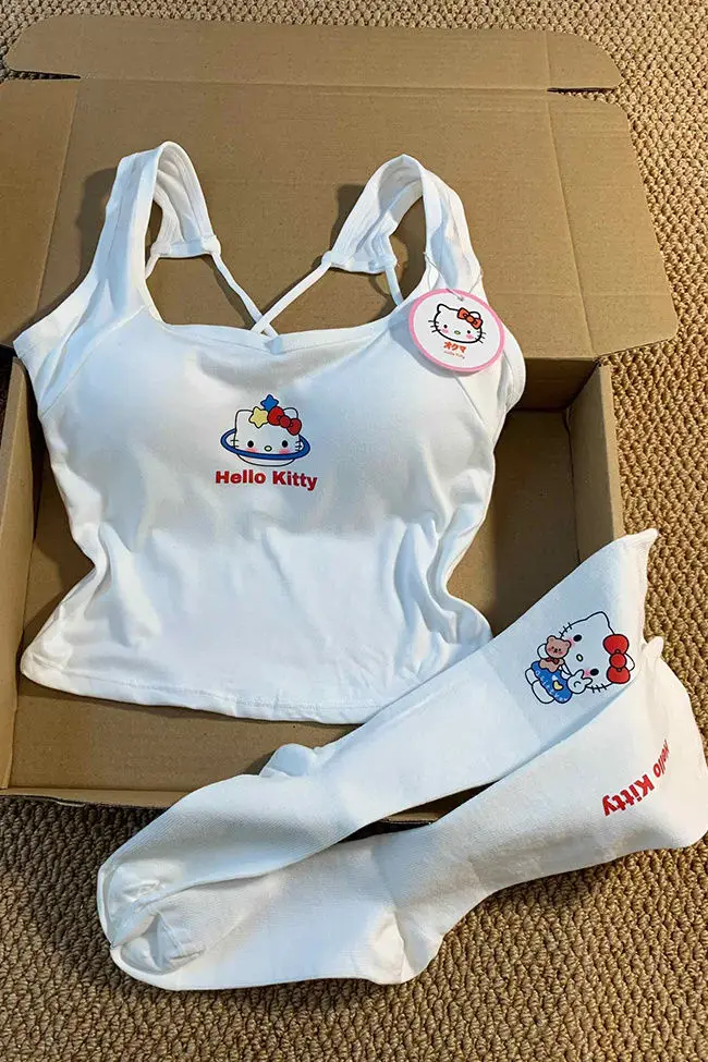 

New Style Hello Kittys Suspender Vest with Breast Pad Girl Fashion Summer Outside Hottie Cartoon Cute Vest Beautiful Back BraOne
