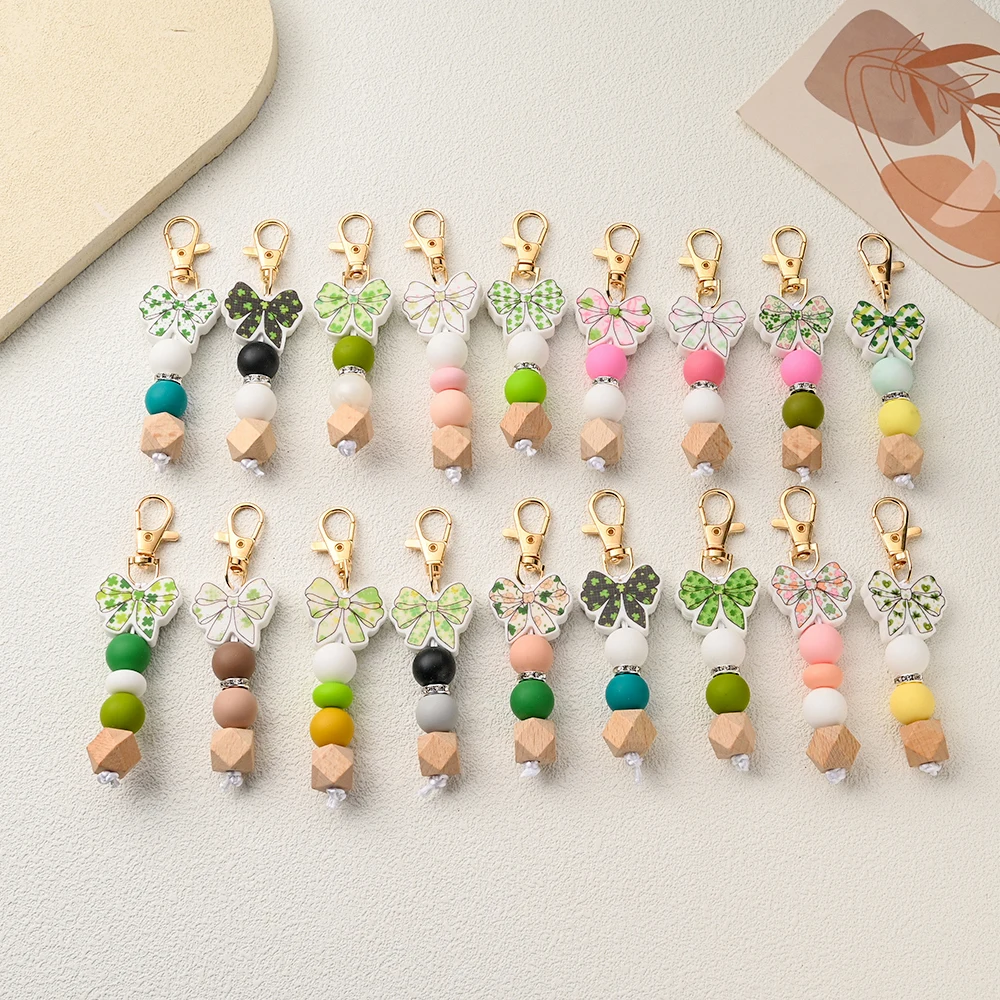

1Pc Silicone Bowknot Beads Pendant Stroller Hook Charm Cartoon Handbag Keychain Silicone Decoration Accessories