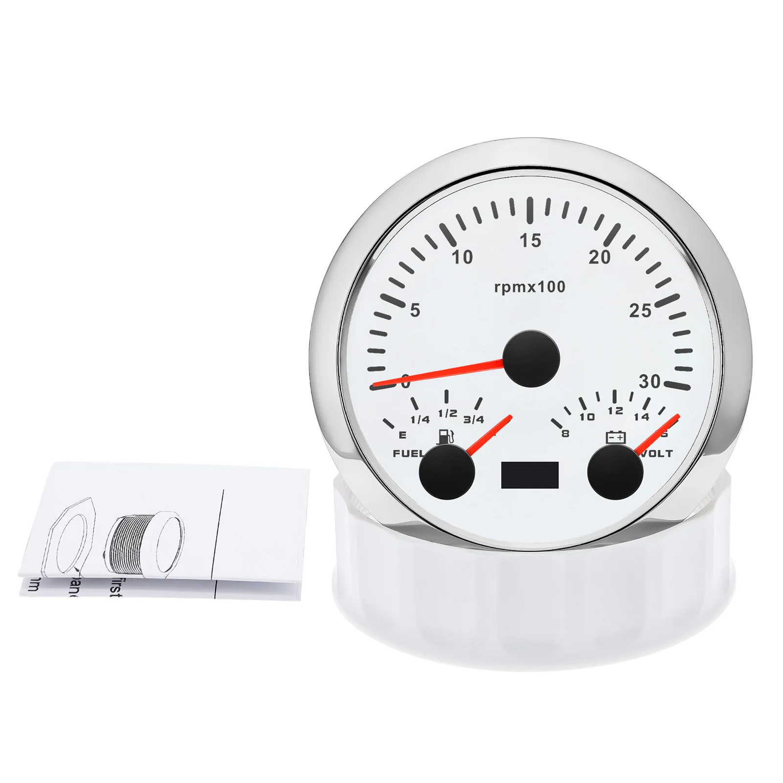 85mm Universal 3 IN 1 Gauge Tachometer+Fuel Level Meter+Voltmeter For 12V 24V Car Marine Boat 3000RPM 7 Color LED Backlight