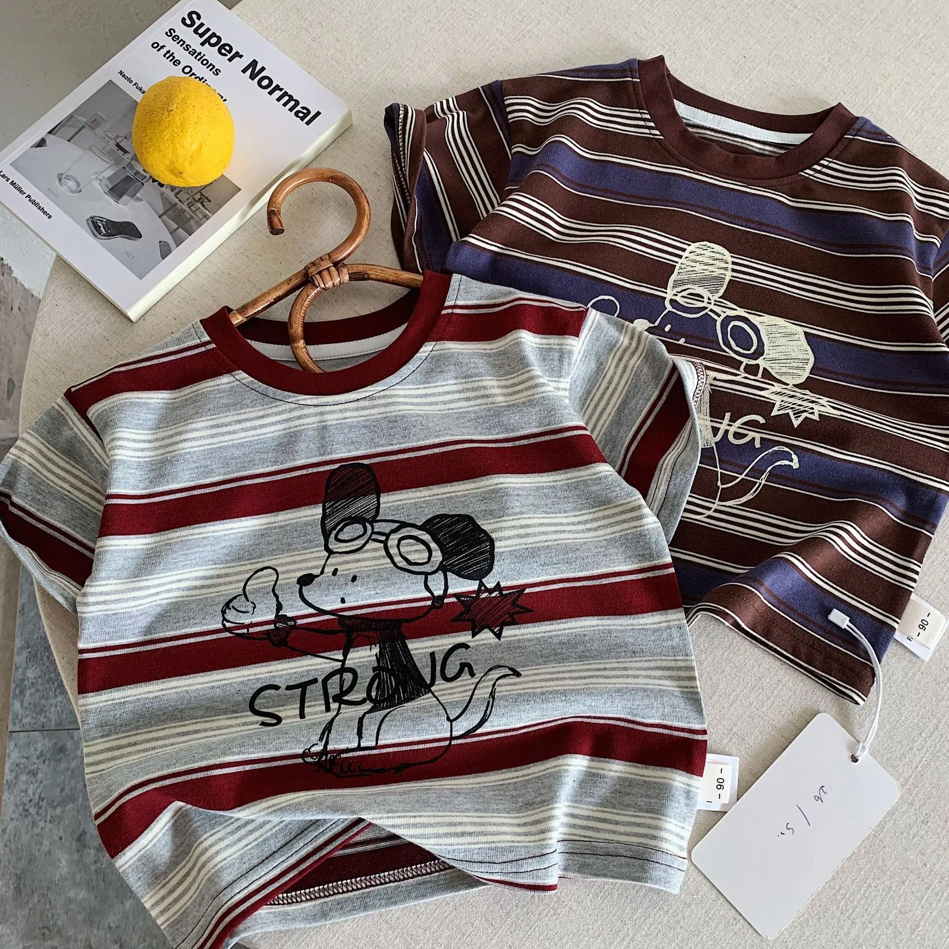 

Summer Baby Boys Cotton Cartoon Striped Loose O-Neck Short Sleeves T-Shirt Kids Daily Casual Tee Children Outfit Top 1-10 Years