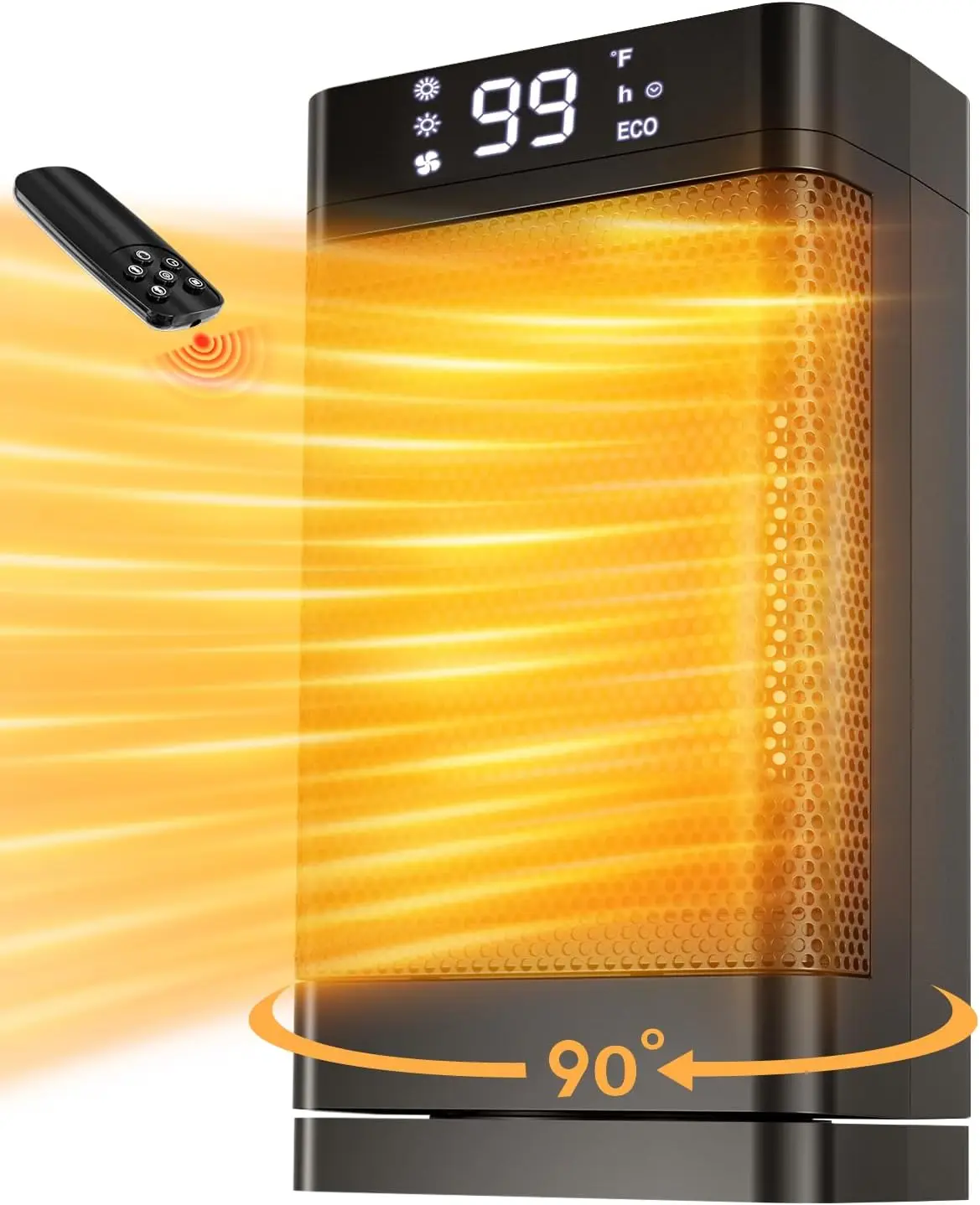 سخان مساحة سيراميك محمول PTC، 1500 وات، 99 ° F، مؤقت لمدة 13 ساعة، أسود