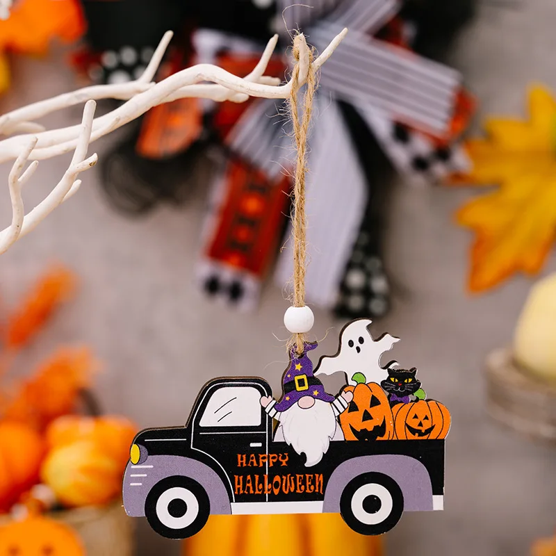 Halloween Hanging Ornaments Wooden Pendant Pumpkin Witch DIY Decoratiion Pendant Decor For Car Gift Household Party  Accessories