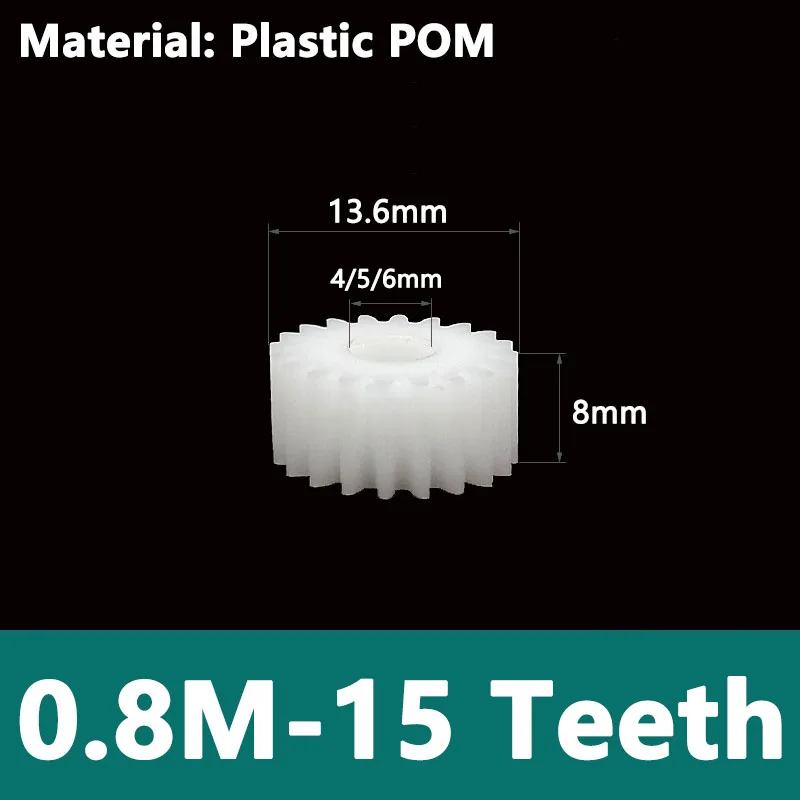 

1pcs 0.8M 15Teeth 0.7M 53Teeth 0.5M 19Teeth POM Spur Gear Plastic Cylindrical Gear Flat Gear Bore 3-12mm Pitch 2.51/2.19mm