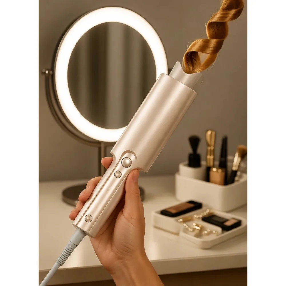Upgraded Long Barrel Automatic Curling Iron for Long Hair Ceramic Anti Scald Tangle Free Ionic Dual Voltage
