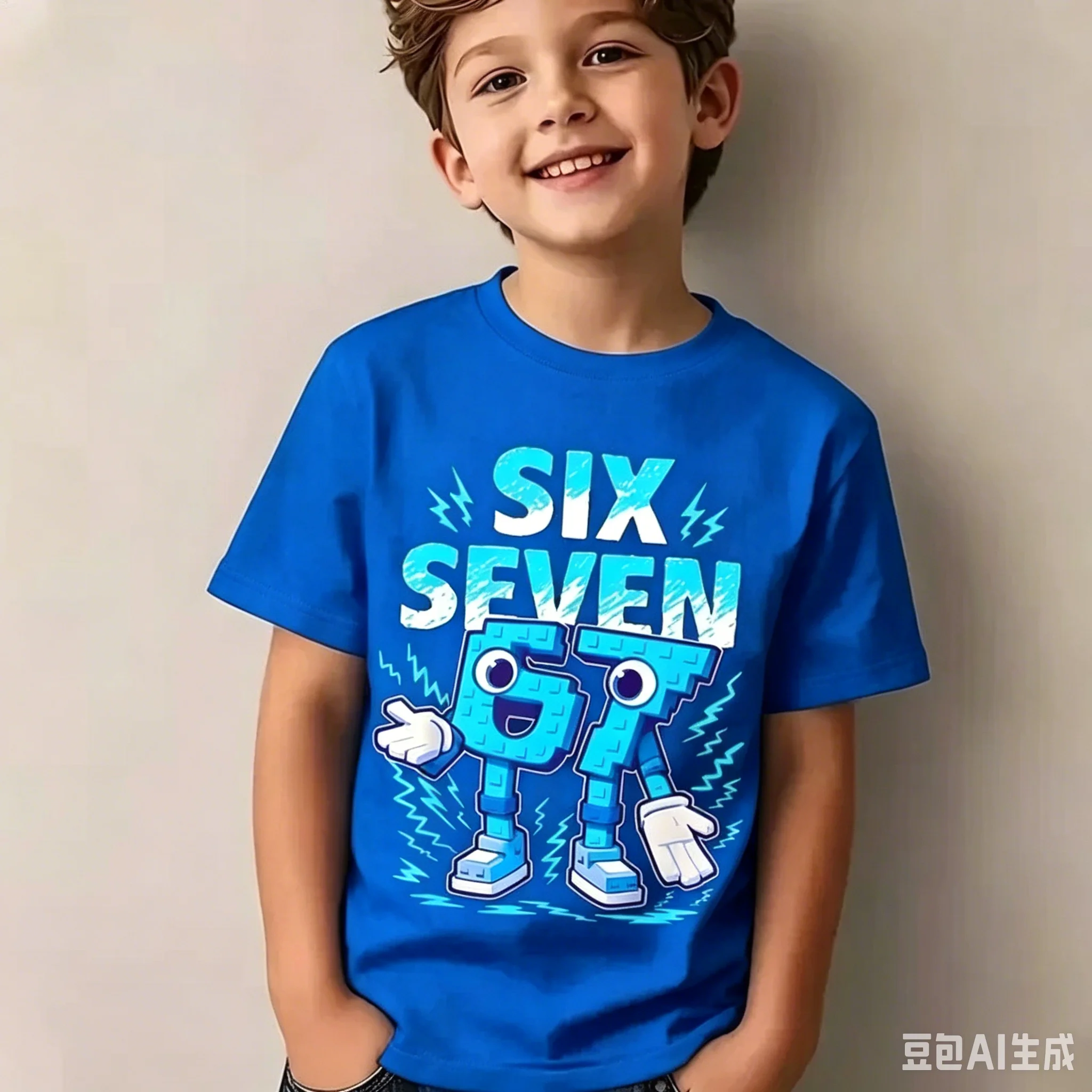 67 Pixel Cartoon-Charakter Baumwoll-T-Shirt, Jungen Mädchen Harajuku Streetwear Print Kurzarm-T-Shirt, Trendiges Lässiges Kinder-Oberteil – Detail 15
