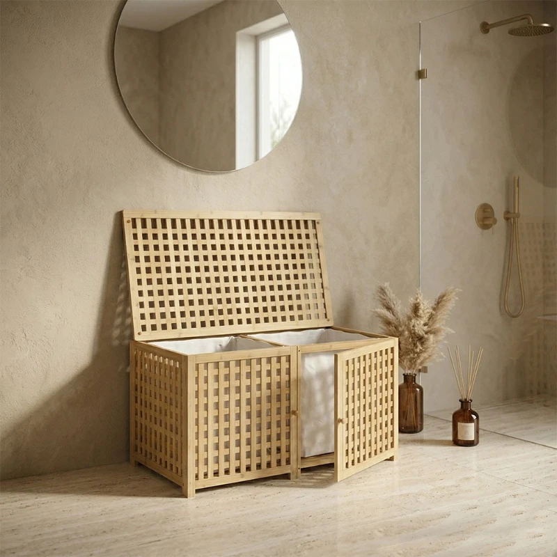Nordic simple wind dirty clothes Nanzhu grid storage box sorting can sit open breathable laundry basket