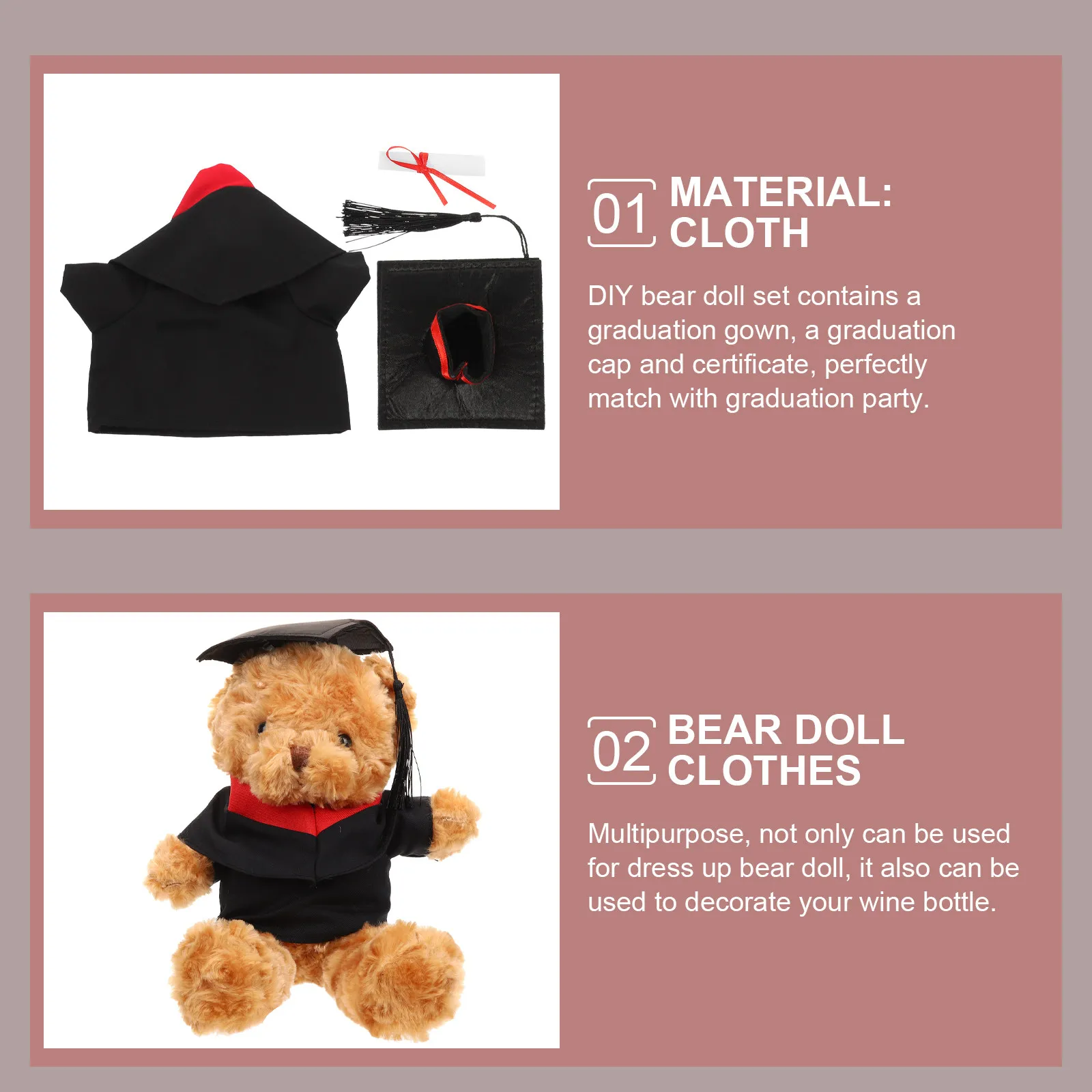 

1Set Graduation Bear Costume Mini Cap Gown Certificate Kit Stuffed Animal Outfit Grad Party Decoration Dress Up Comfortable Fit