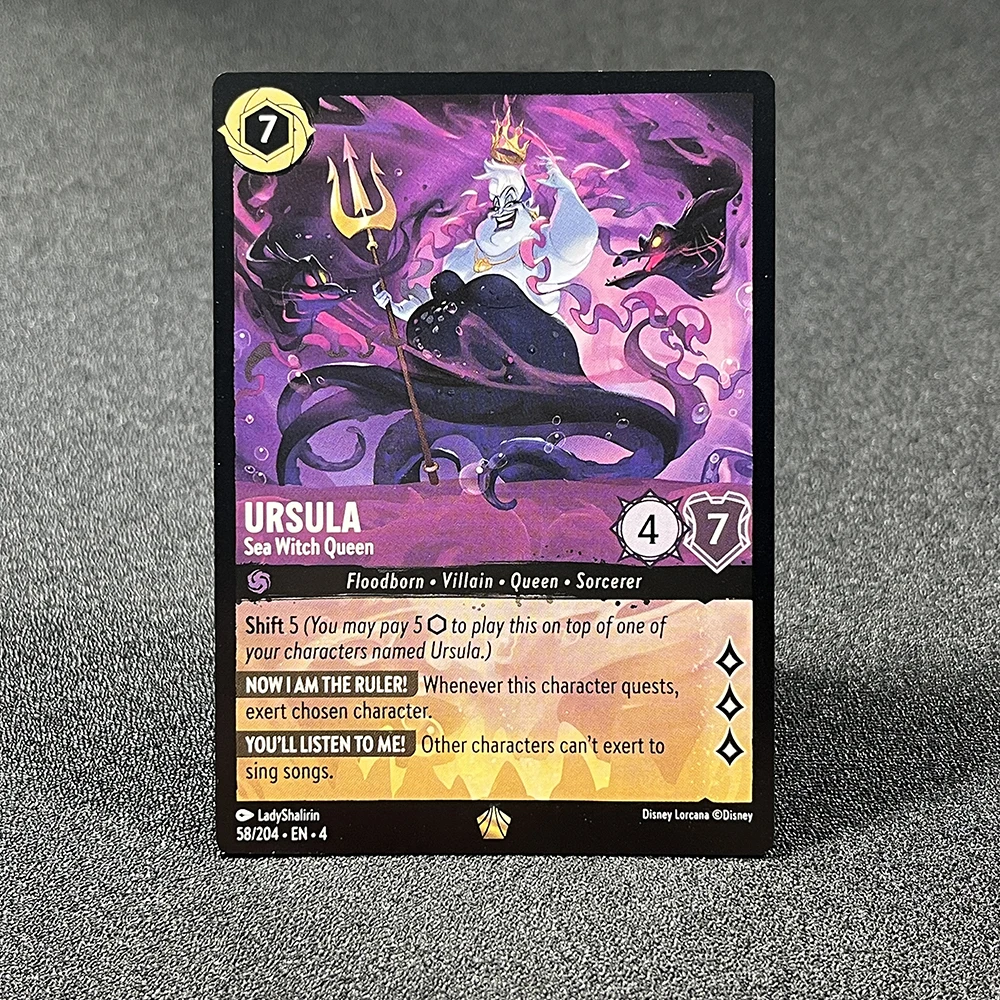 Carta Normal de Lorcana del capítulo 4, ascenso del reflector, no tiene lámina, Proxy TCG, tarjeta de juego Diablo, Cenicienta, Sisu, Rapunzel, Ursula