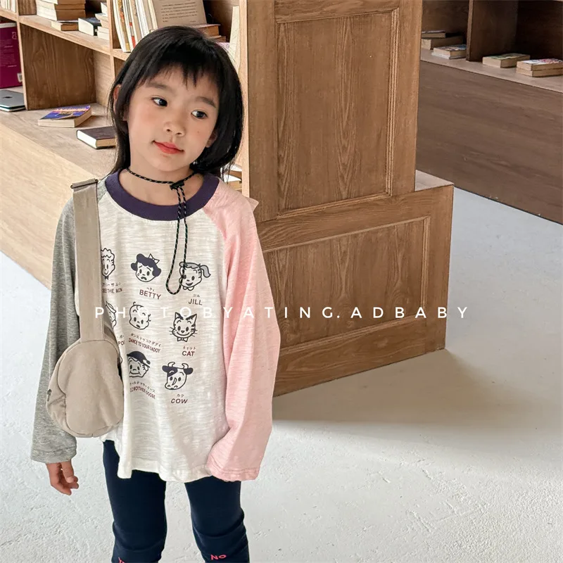 2025 Primavera Nuovi Bambini Ragazze Cartoon T-shirt Cotone Bambino Manica lunga Magliette e camicette Allentato Bambini Tee Carino Infantile Casual O-Collo T Shirt