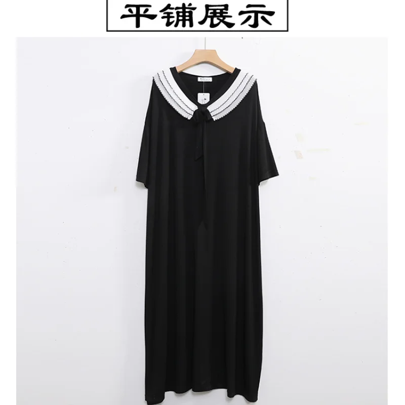 Oversized Weight 150kg Loose Thin Homewear Women Plus Size Midi Nightdress  Summer Japan Girl Pajamas Short Sleeve Nighties 3XL