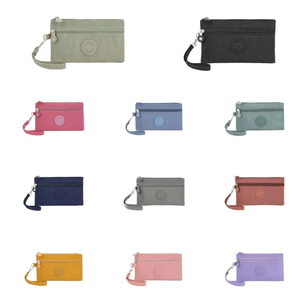 Porte-monnaie à fermeture éclair lettre créative avec lanière, portefeuille double couche en nylon, porte-cartes de style coréen, sac à main simple pour l'argent, le shopping