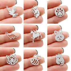 5pc/lot Stainless Steel Animal Charms for Jewelry Making Supplies Tiger Bee Cat Horse Bird Pendant Bracelet Necklace Accessories
