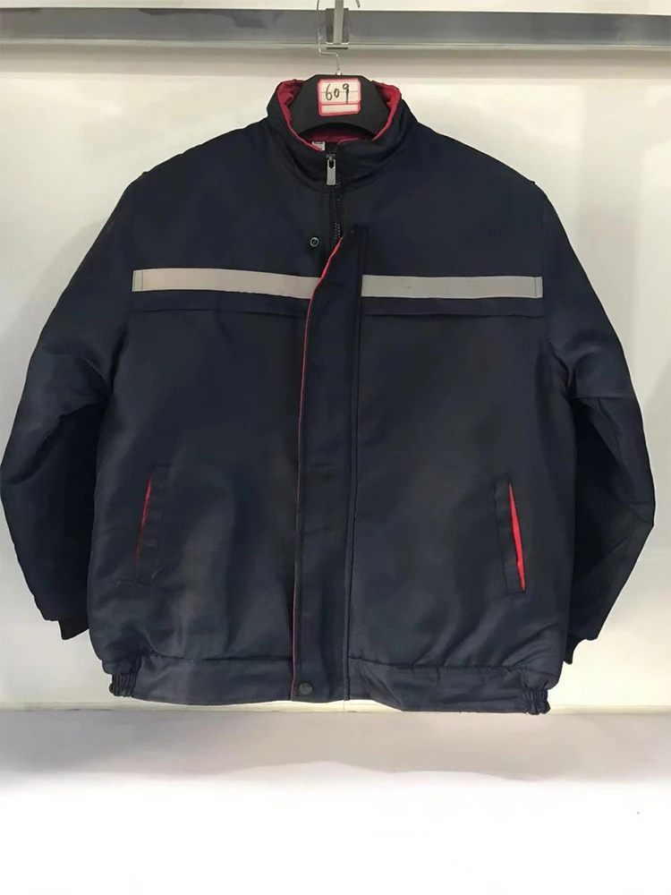 Темно-синий фиксированный зимний рабочий комбинезон с воротником-стойкой, термопальто для складской работы, униформа с постоянной изоляцией, защита от холода