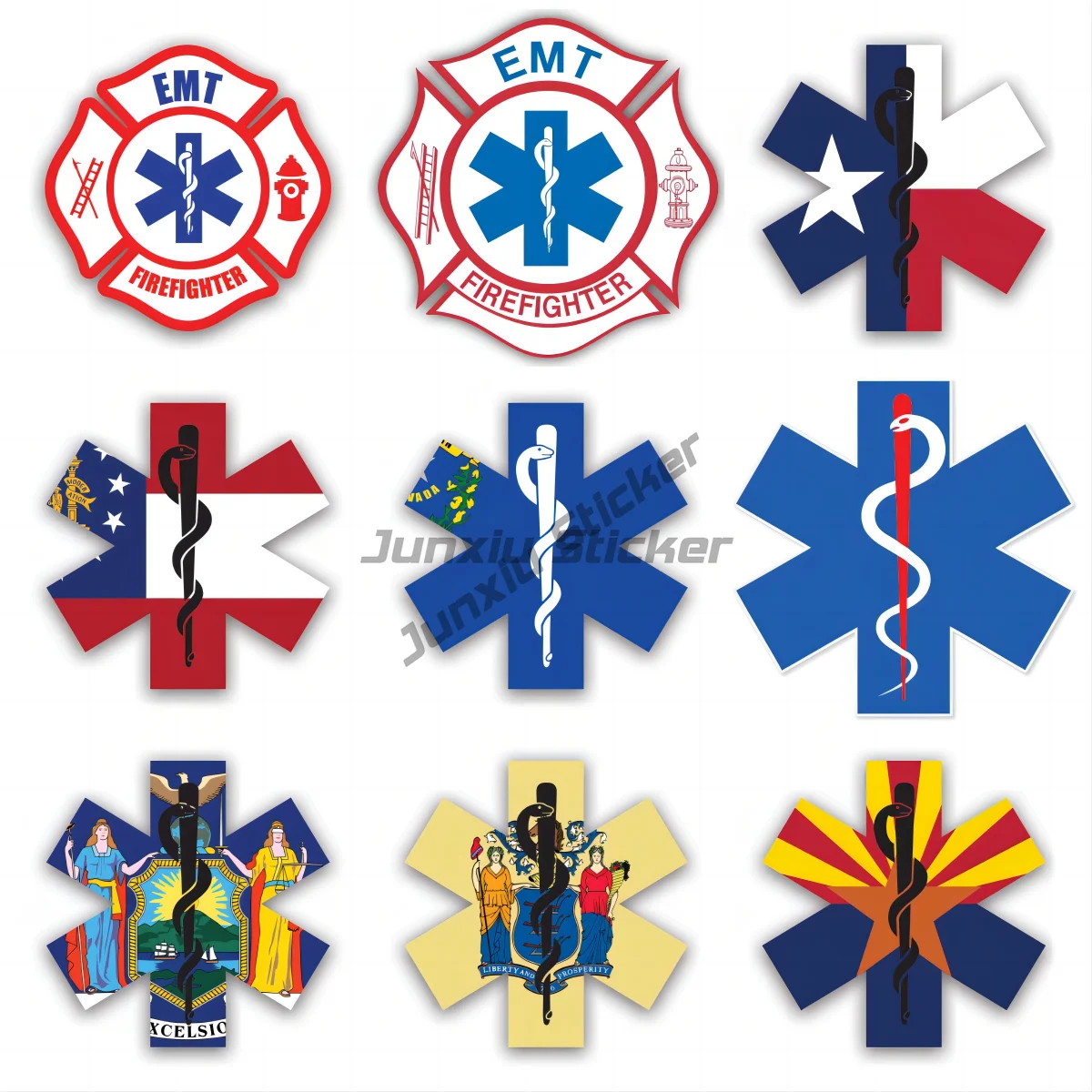 Malta Cross EMT Firefighter Stickers - Weatherproof - Medical EM Fire Bumper Window Trunk Guitar Cover Scratches External Decor