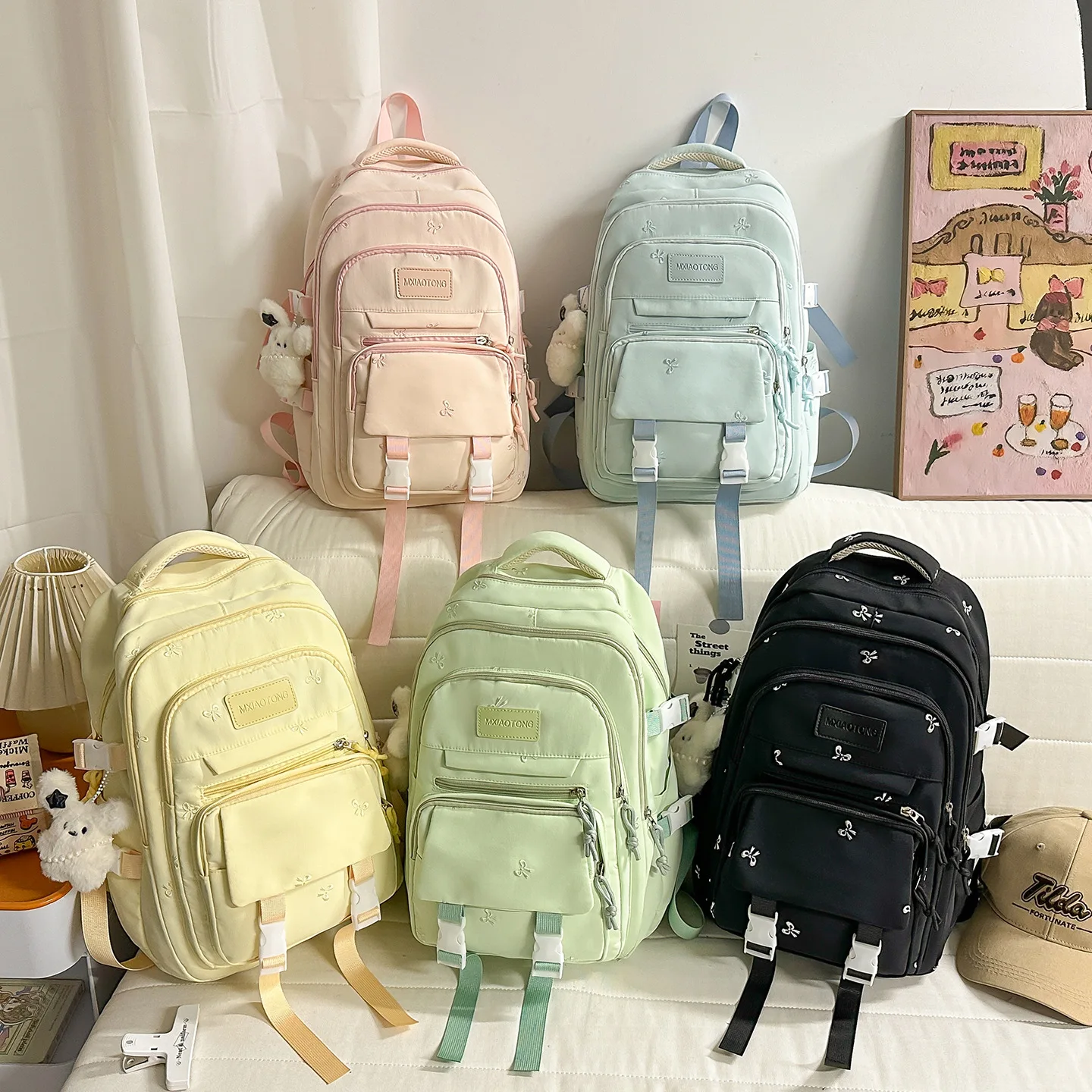 Girls Backpack for School Kawaii Bookbag for Teenage Multiple Pockets School Bag for Primary Elementary Middle School, Age 6-14