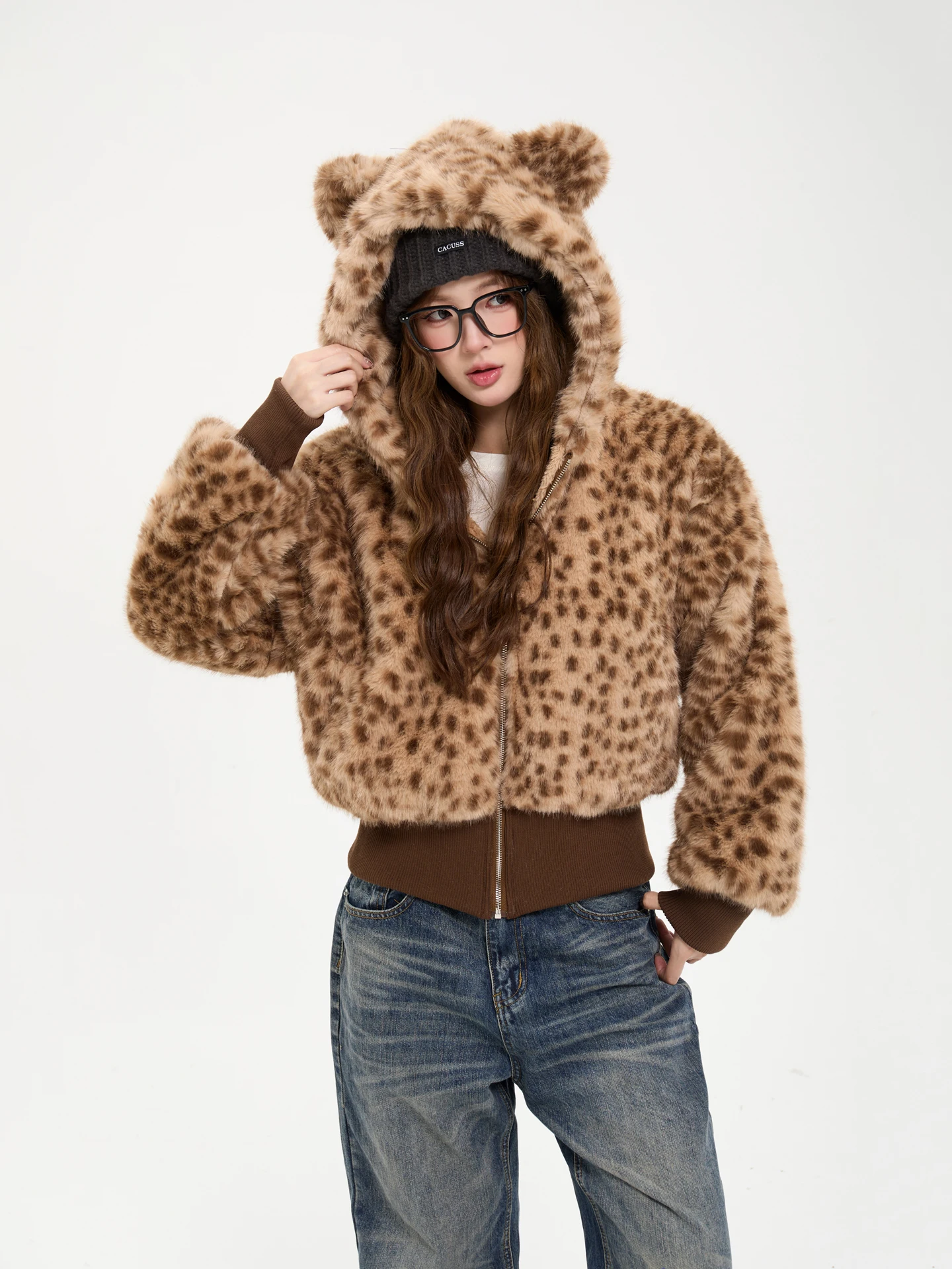 

7KEEWEN американский ретро модный бренд ort мех ягненка теплые уши с капюшоном хлопковая куртка женская зимняя уличная застежка-молния