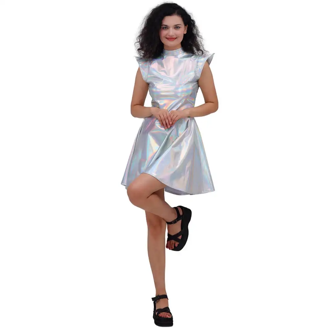 New Halloween Gold Embossing Leather Sexy Party Dress Performance Costume Straight Hair Pure Color Women's Fashion Dress