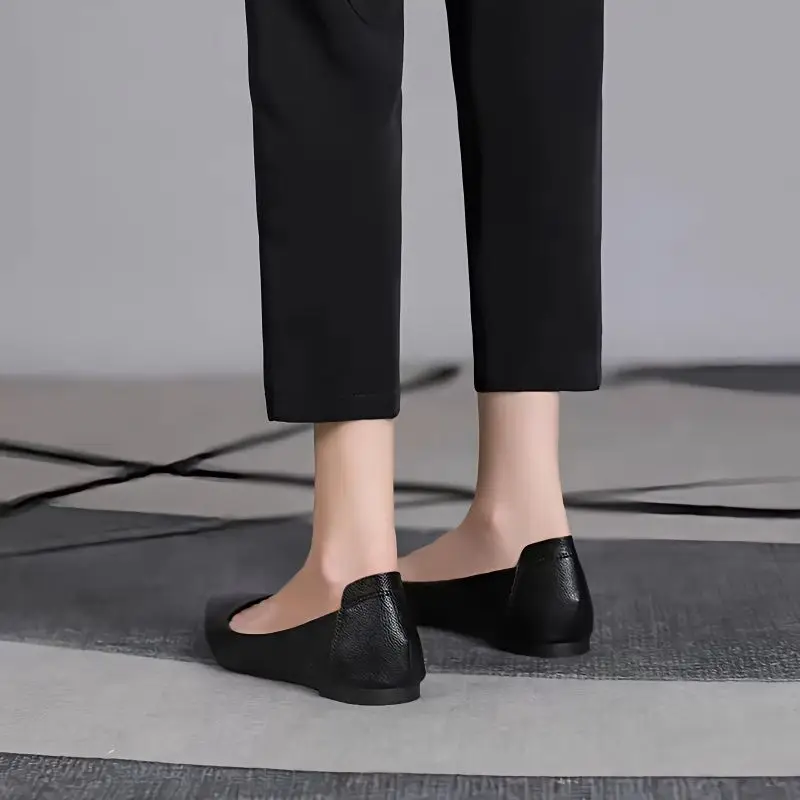 Luxury Leather Casual Black Formal Women\'s Summer Footwear Pointed Toe Shoes For Woman 2025 Moccasins Office Flats Flat Y2k