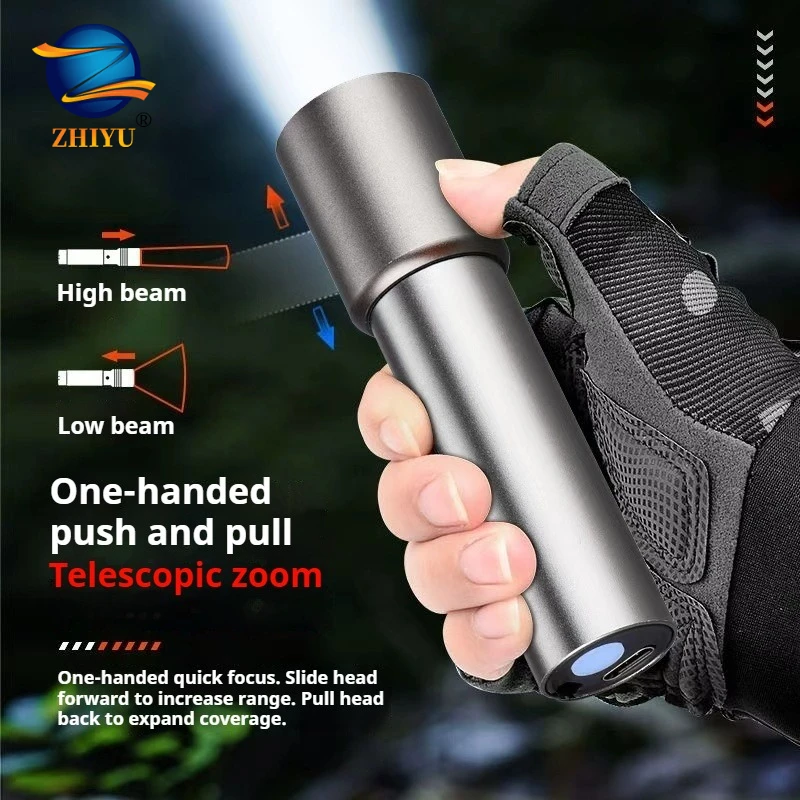 

Светодиодный мощный фонарик, перезаряжаемый через USB, телескопический фонарик с зумом из алюминиевого сплава, уличный прожектор, дистанционный фонарь