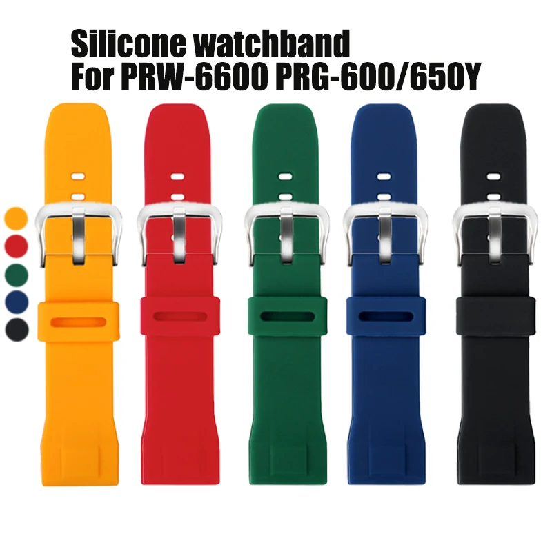 

24mm Hi-Q silicone rubber waterproof watch strap black orange red yellow watchband For CASIO PRW-6600 PRG-600/600Y PRG-650/650Y