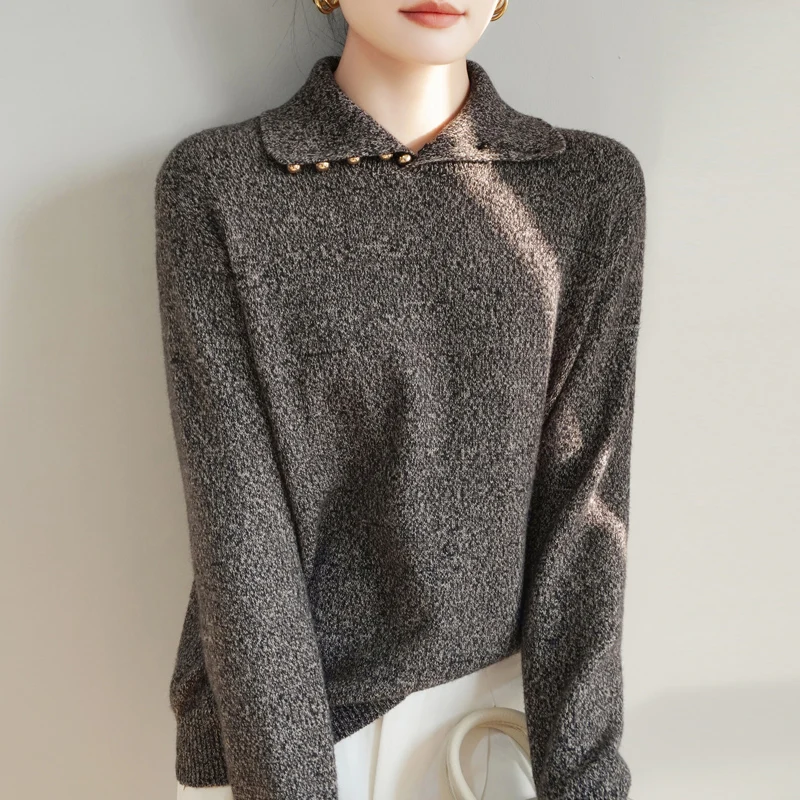 2024 Autumn/Winter New Thickened Flower Yarn High Neck Women's Pure Wool Fashion Casual Woolen Sweater