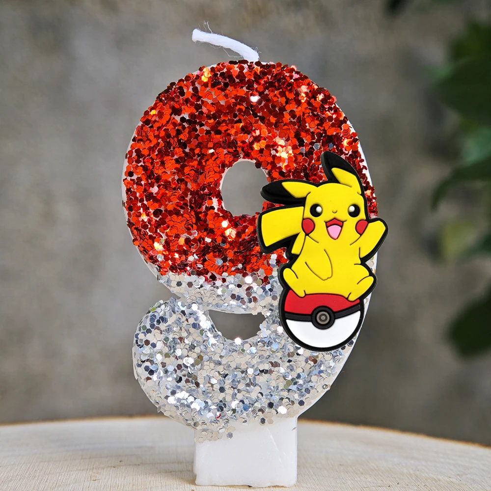 Pokemon Kaars Nummer 0-9 Voetbal Kaars Pikachu Taart Decoratie Jongen Verjaardagsfeestje voor Kinderen Baby Douche Decor Gift - afbeelding 1