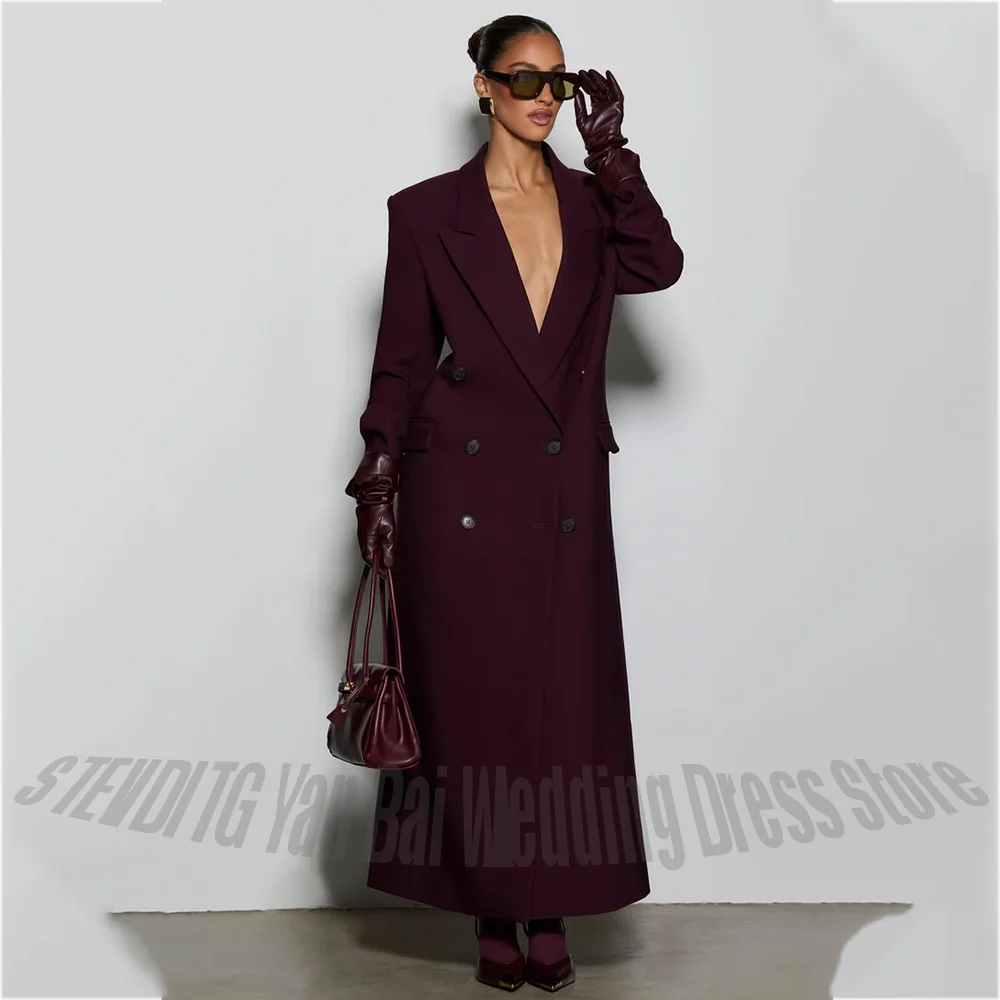 Oversized Women Suit Long Blazer One Piece Double Breasted Peaked Lapel Solid Color Straight Fashion Party Prom Casual Outerwear