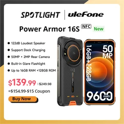 Ulefone-Power Armor 16S, 16GB de RAM, 2024 GB de ROM, NFC, cámara de 50MP, 128 mAh, altavoz más fuerte de 122dB, versión Global, Android, 9600 nuevo