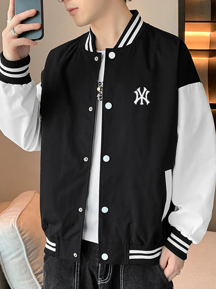 2026年春秋アメリカンスタイル野球ジャケット-メンズ-カラーブロック-ルーズカジュアルファッションアウター-ポリエステル生地