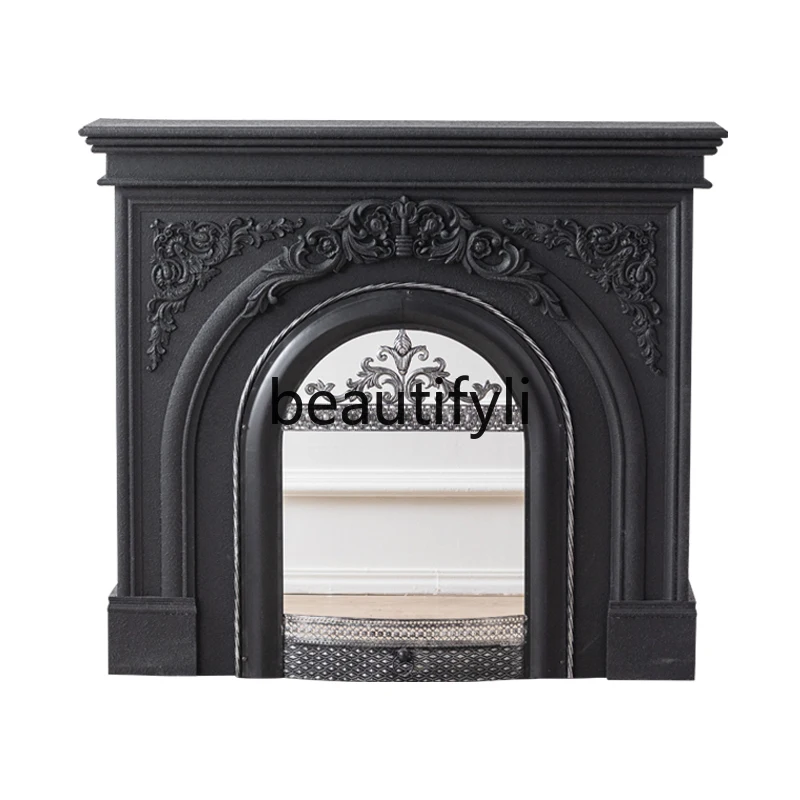 

French fireplace retro solid wood black frame home bird cage anti-fire hall front cabinet arched decorative cabinet