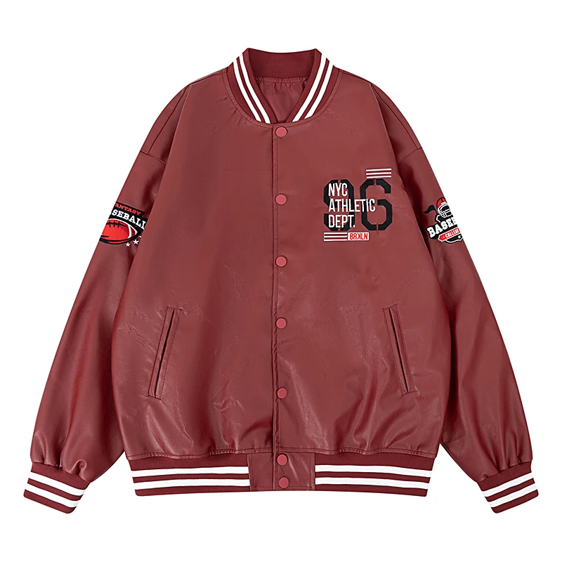 

Men's Faux Leather Motorcycle Jackets Football Embroidery Biker Outerwear 24H shipped Spring & Autumn Loose Baseball Coats