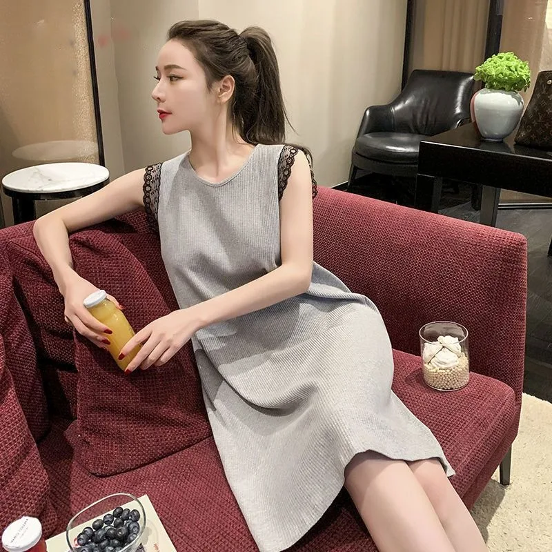 Nightdress Female Sleeveless Vest Sex Appeal Lace Modal Pajamas Spring and Summer Thin Loungewear Can Be Worn Outside Advancedv