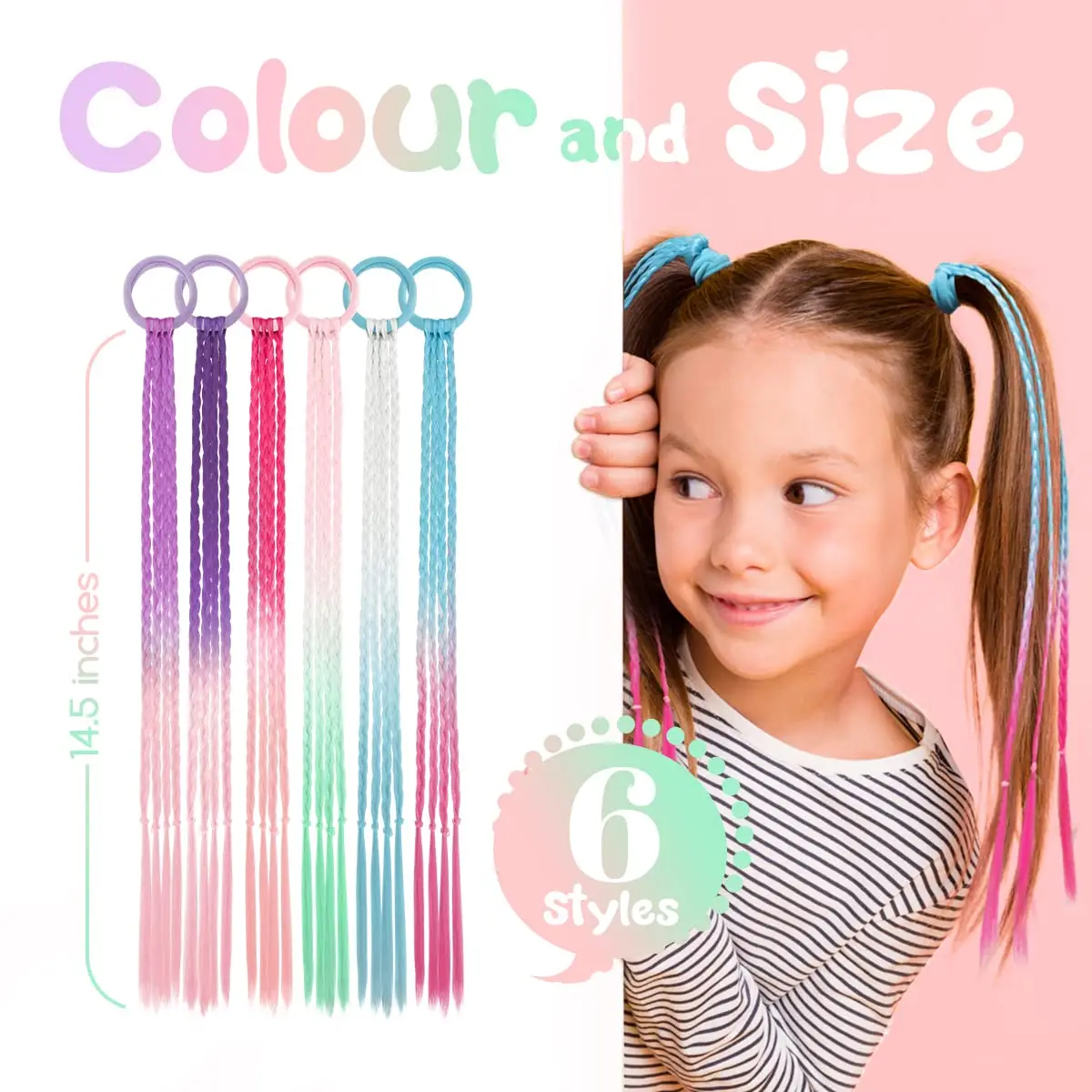 My-Princes-coleta trenzada de Color degradado sintético para niña, banda de goma elástica de 45CM, extensiones de cabello trenzado de cola de caballo