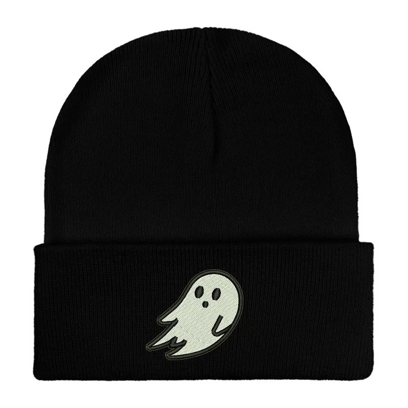 Winter Autumn Unisex User Ghosts Crooked by the Wind Embroidery Acrylic Beanies Skull Hat for Men Women Keepwarm Cold Caps W246